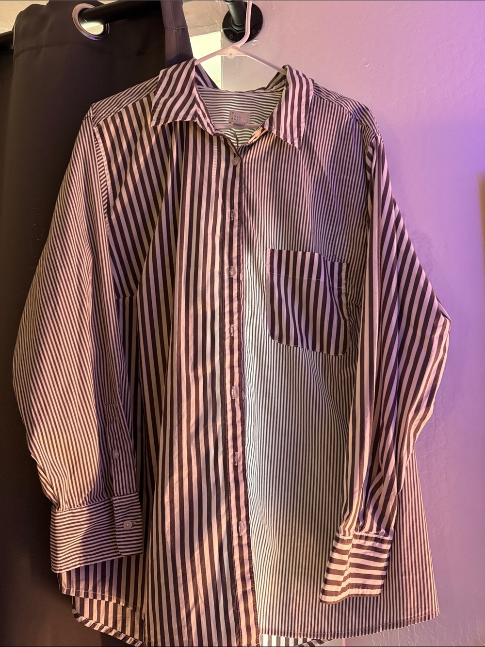 a new day Purple and White Striped Button-Up Dress Shirt